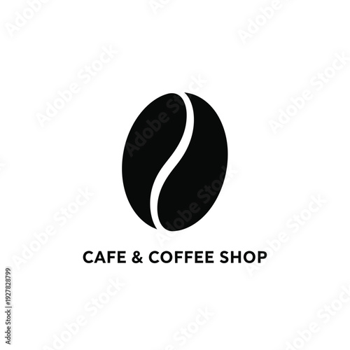 Single black coffee bean logo for cafe and coffee shop