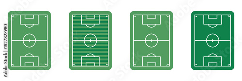 Football field icon, featuring vector illustration of a green football pitch in line style design for sports and game applications.