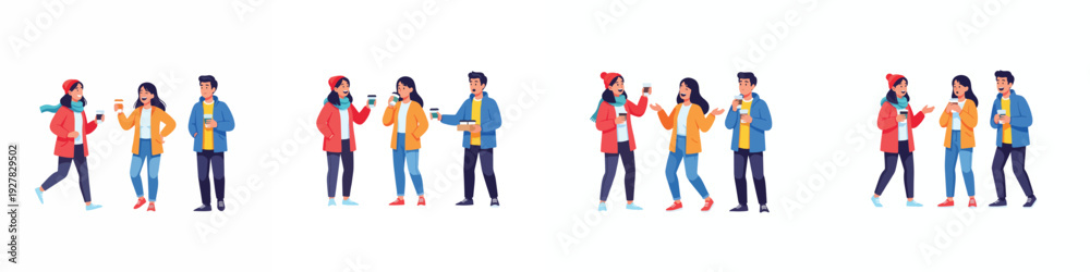 Fototapeta premium People walking with coffee cups in autumn clothing