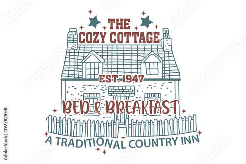 Vintage Countryside Cottage Sign EPS T-shirt Design