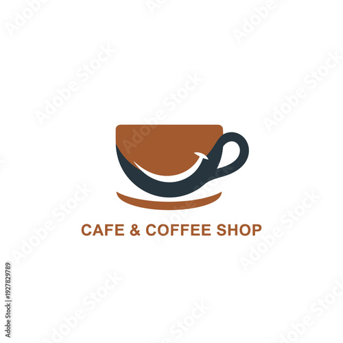 Modern two tone coffee cup logo with smile shape for friendly cafe and tea shop