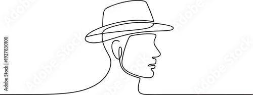Continuous single drawn one line men hat hand-drawn picture silhouette. Line art. one line Icon drawing