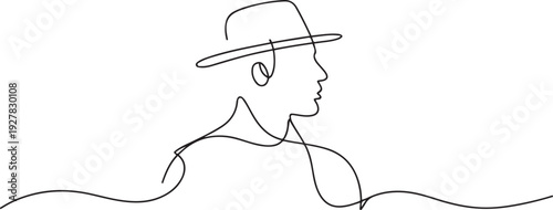 Continuous single drawn one line men hat hand-drawn picture silhouette. Line art. one line Icon drawing