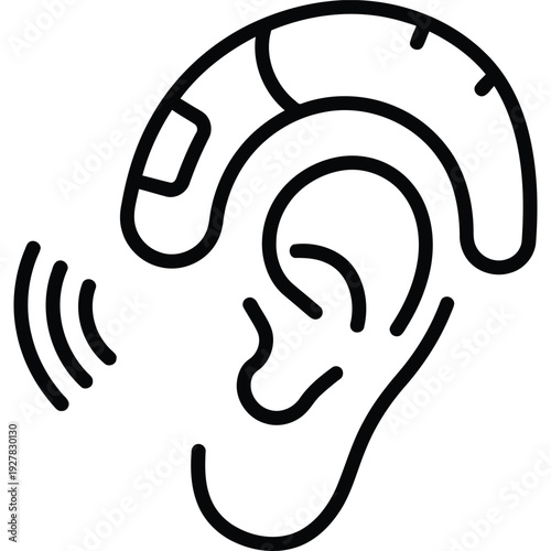 Hearing Aid Icon Sound Waves Behind Ear Minimalist Modern Line Art Medical Health Technology Symbol
