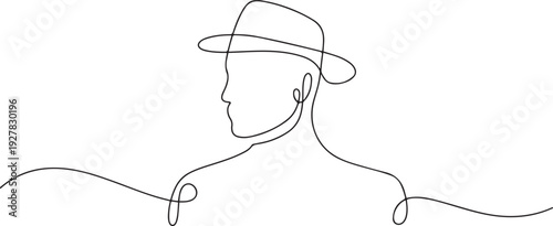 Continuous single drawn one line men hat hand-drawn picture silhouette. Line art. one line Icon drawing