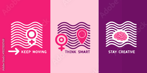 Abstract illustration with female symbols waves and motivational text