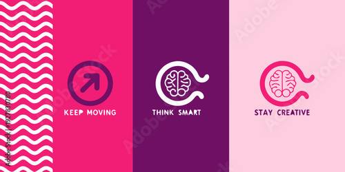 Colorful graphic design featuring brains and motivational phrases