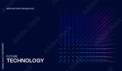 Abstract ai cyber background with 3d cube from dots and circles. Big data digital science and technology design and tech blockchain blue business concept backdrop. Computer network connection pattern.