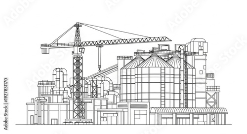 Industrial Construction Site Blueprint Diagram.