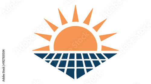 Sun rising over a field of solar panels generating renewable energy