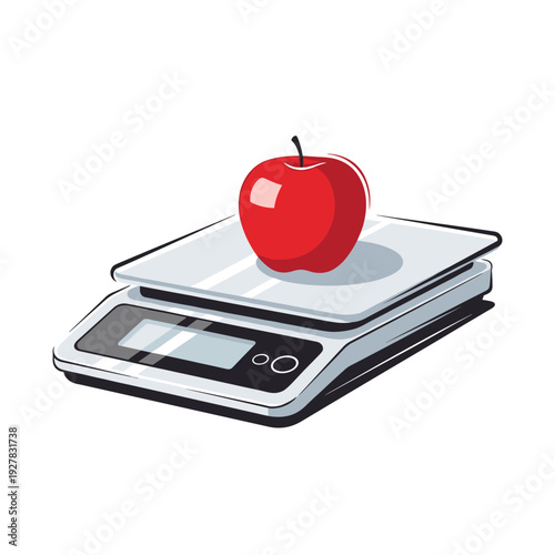 Digital kitchen scale with red apple on a white background  