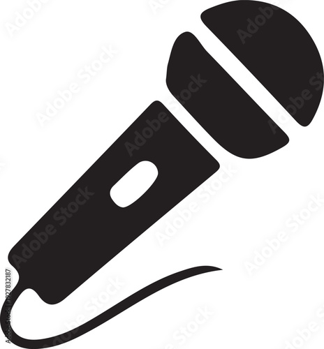 Black Microphone Icon: Performance, Music, Speech Symbol with Cable