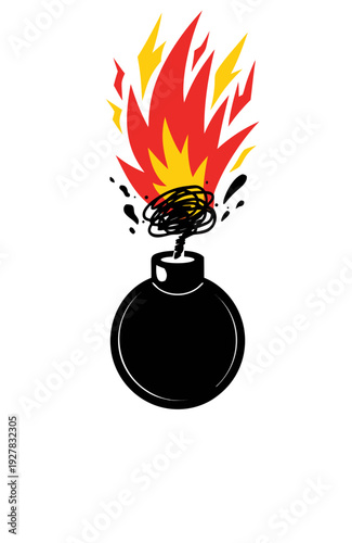 Cartoon bomb with fire and explosion