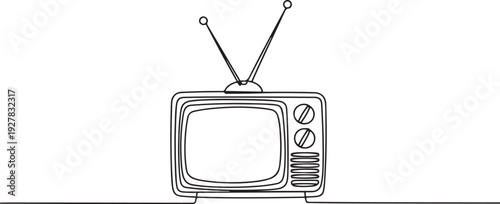 Continuous line drawing of Retro TV. one line Icon drawing