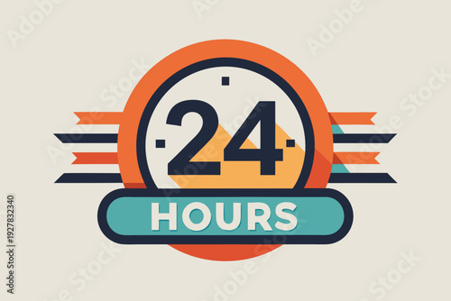 24 hours clock icon with colorful design elements