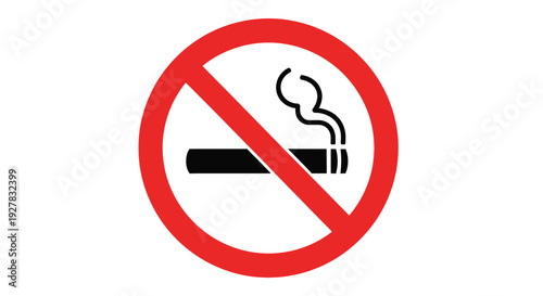 Simple black and white smoking prohibition vector graphic illustration with red circle