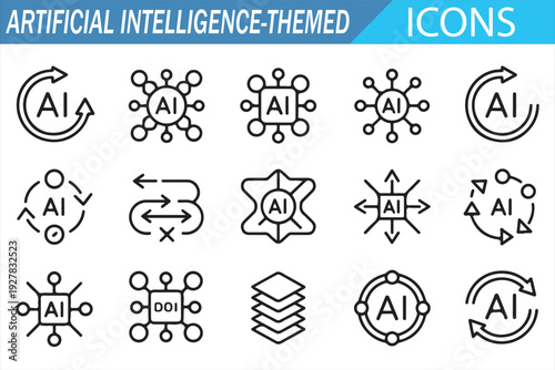 Artificial Intelligence Line Icons – AI Technology and Machine Learning Set