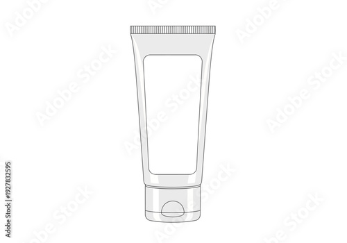 A minimalist, clean line art illustration of a generic squeeze tube, perfect for cosmetic or skincare product packaging design