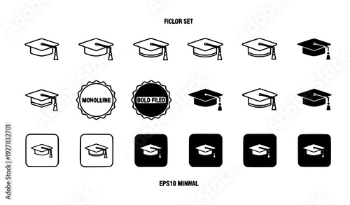 Graduation Cap Line and Glyph Icon Set Vector
