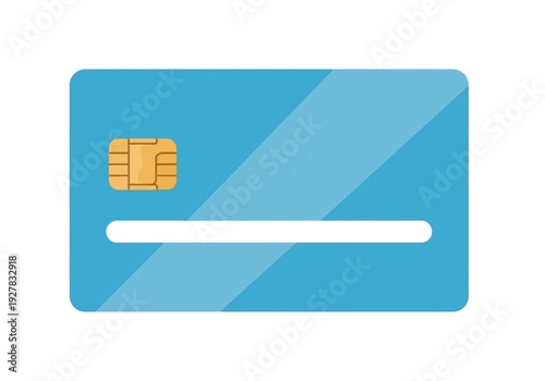 Simplified blue payment card illustration with an embedded chip, representing secure digital transactions and modern banking solutions for online shopping and financial management