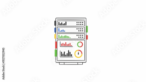 Server Rack with Multiple Network Devices.