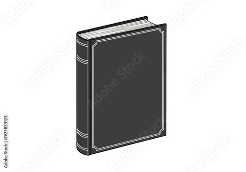 Clean and elegant book icon illustration, featuring a dark-covered volume with a subtly detailed spine, symbolizing education, knowledge, literature, and classic storytelling