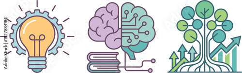 Conceptual illustration depicting brilliant ideas brainpower technology and sustainable business development progress