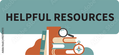 A curated collection of helpful resources including books a magnifying glass and a compass for learning and discovery