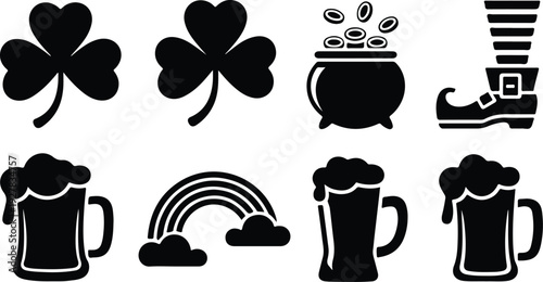St Patricks Silhouette Icon Vector Set Saint Patrick Typography Silhouette Icon Pack
