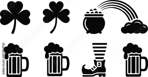 St Patricks Silhouette Icon Vector Set Saint Patrick Typography Silhouette Icon Pack