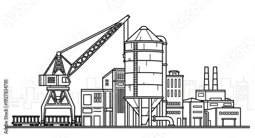 Industrial Factory Building with Crane.