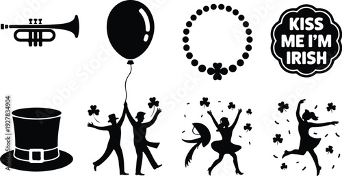 St Patricks Silhouette Icon Vector Set Saint Patrick Typography Silhouette Icon Pack