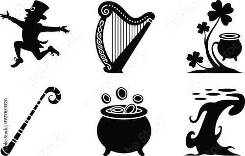 St Patricks Silhouette Icon Vector Set Saint Patrick Typography Silhouette Icon Pack