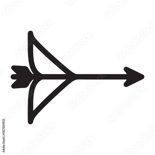 Black arrow icon with pointed tip and feathers isolated on white background for design and navigation