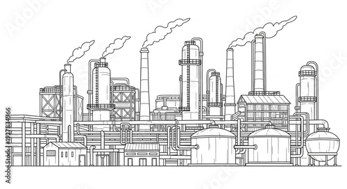 Industrial Factory Buildings with Smokestacks.