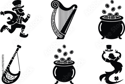 St Patricks Silhouette Icon Vector Set Saint Patrick Typography Silhouette Icon Pack