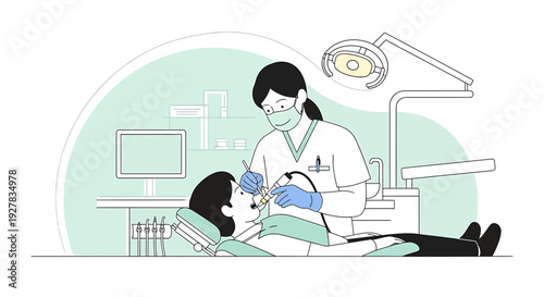 Dentist Performing Dental Exam on Patient in Modern Clinic