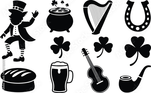 St Patricks Silhouette Icon Vector Set Saint Patrick Typography Silhouette Icon Pack