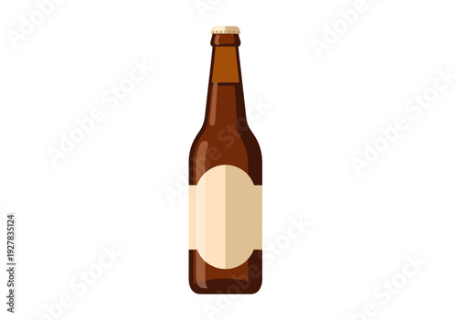 Vector illustration of a brown glass beer bottle with a blank label for mockup purposes, isolated on a white background