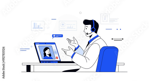 Doctor on video call consultation, online medical help, telemedicine concept