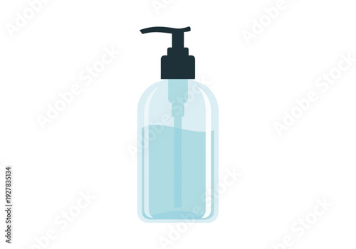 Isolated digital art depiction of a sleek, modern pump bottle, ideal for holding various liquids like soap, lotion, or sanitizer, presented with crisp lines