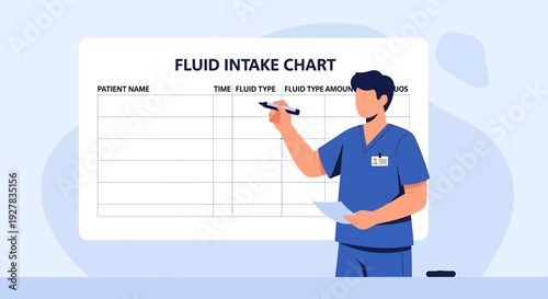Medical Professional Points to Fluid Intake Chart for Patient Health Monitoring