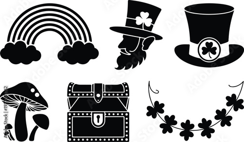 St Patricks Silhouette Icon Vector Set Saint Patrick Typography Silhouette Icon Pack