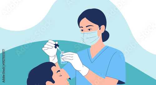 Nurse Administering Nasal Spray to Patient