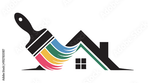 Creative paint roller transforming a plain house into a colorful home