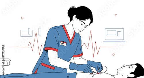 Nurse Attaching ECG Electrodes to Patient for Heart Monitoring
