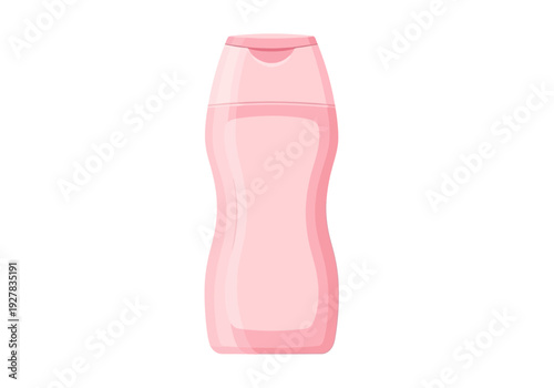 Vector illustration of a pink cosmetic bottle for shampoo, shower gel, or hair conditioner. A concept for beauty, hygiene, and personal care products isolated on a white background