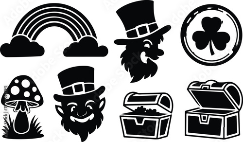 St Patricks Silhouette Icon Vector Set Saint Patrick Typography Silhouette Icon Pack