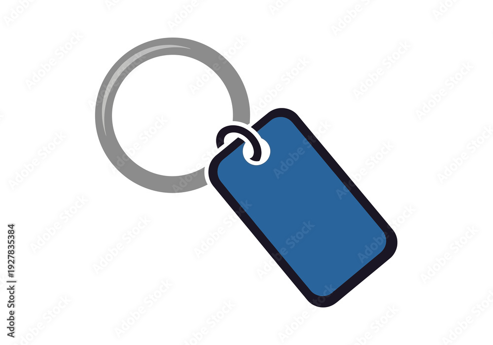 Fototapeta premium A simple blue rectangular tag attached to a silver key ring, perfect for labeling or identification purposes
