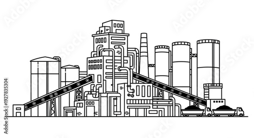 Industrial Factory Complex with Silos.